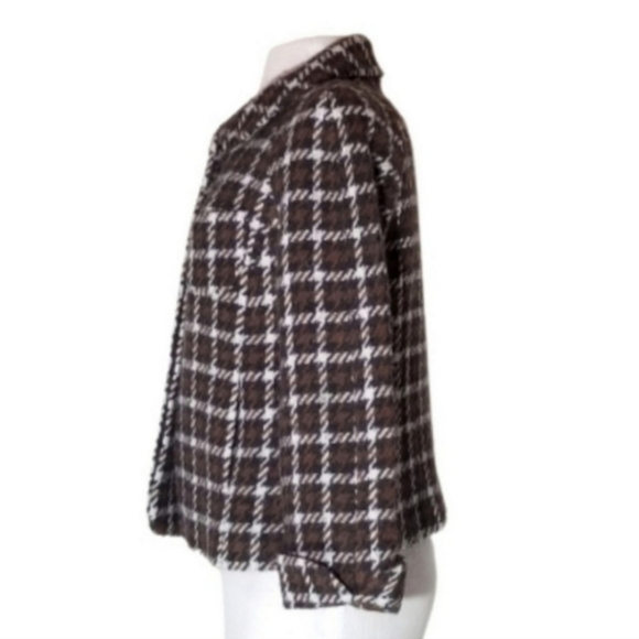 Banana Republic Jacket Houndstooth Plaid Wool Chocolate Brown Size S - Picture 4 of 13